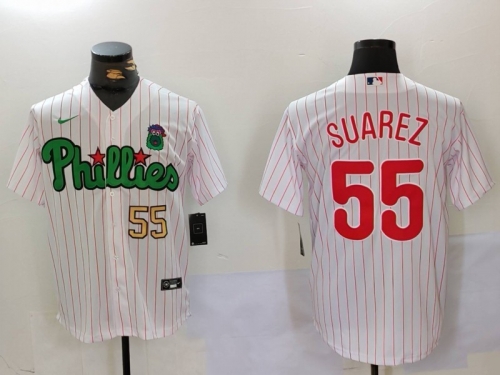 Men's Philadelphia Phillies #55 Ranger Suárez White Green Cool Base Stitched Jerseys