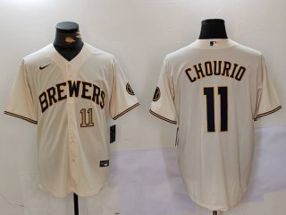 Milwaukee Brewers #11 Jackson Chourio Cream Stitched Cool Base Nike Jerseys