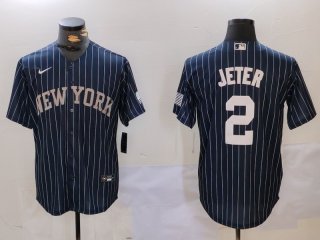 Men's New York Yankees #2 Derek Jeter Navy Pinstripe Fashion Cool Base Jersey