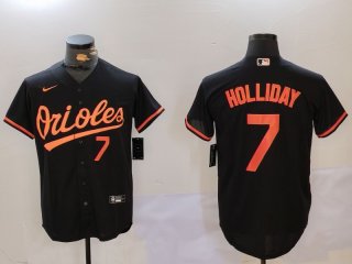 Men's Baltimore Orioles #7 Jackson Holliday Number Black Cool Base Jersey