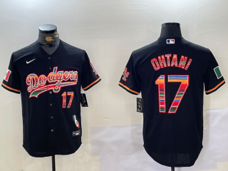 Men's Los Angeles Dodgers #17 Shohei Ohtani Black Rainbow Mexico Cool Base Stitched Jersey