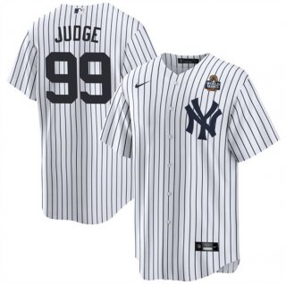 Men's New York Yankees #99 Aaron Judge White 2024 World Series With Name Cool Base Stitched Baseball Jersey