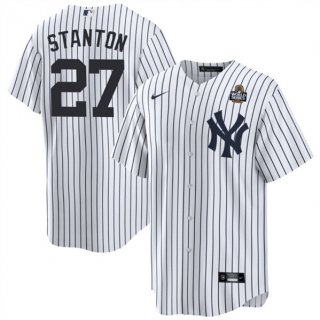 Men's New York Yankees #27 Giancarlo Stanton White 2024 World Series With Name Cool Base Stitched Baseball Jersey