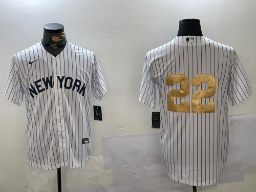 Men's New York Yankees #22 Juan Soto White Pinstripe Without Name Fashion Cool Base Jersey