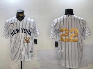 Men's New York Yankees #22 Juan Soto White Pinstripe Without Name Fashion Cool Base Jerseys