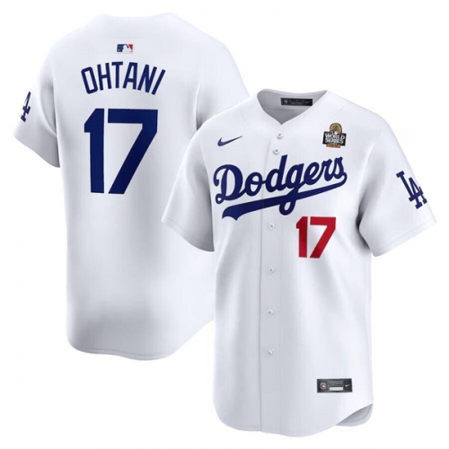 Men's Los Angeles Dodgers #17 Shohei Ohtani White 2024 World Series Home Limited Cool Base Stitched Baseball Jersey