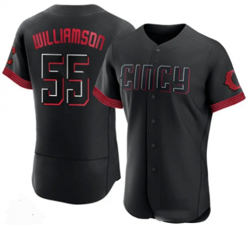 Men's Cincinnati Reds #55 Brandon Williamson Black 2023 City Connect Cool Base Stitched Jersey