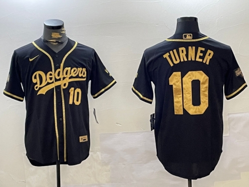 Men's Los Angeles Dodgers #10 Justin Turner Black Cool Base Stitched MLB Jersey