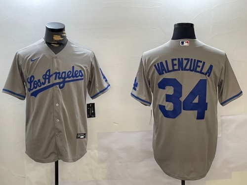 Men's Los Angeles Dodgers #34 Fernando Valenzuela Grey Authentic Collection Stitched MLB Jersey