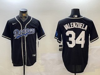 Men's Los Angeles Dodgers #34 Fernando Valenzuela Black Authentic Collection Stitched MLB Jerseys