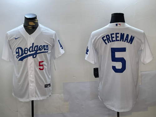 Men's Los Angeles Dodgers #5 Freddie Freeman Number White Cool Base Jersey