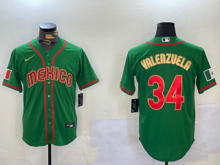 Men's Mexico Baseball #34 Fernando Valenzuela 2023 Green Gold World Classic Stitched Jersey