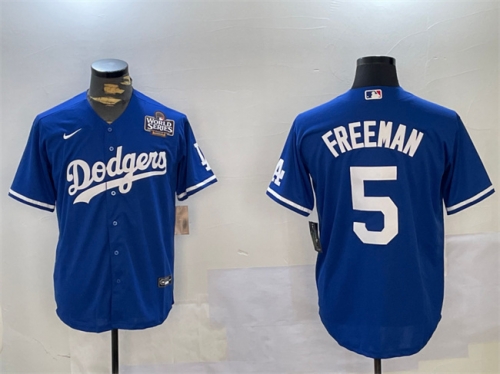 Men's Los Angeles Dodgers #5 Freddie Freeman Blue 2024 World Series Cool Base Stitched Baseball Jersey