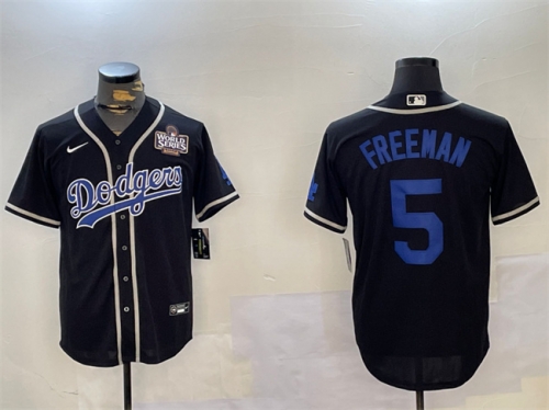 Men's Los Angeles Dodgers #5 Freddie Freeman Black 2024 World Series Cool Base Stitched Baseball Jerseys