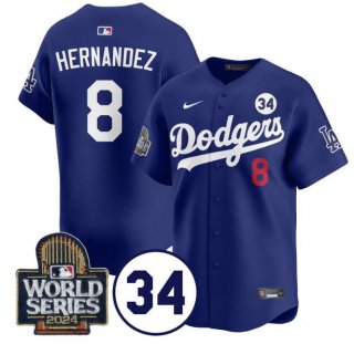 Men's Los Angeles Dodgers #8 Enrique Hernández Royal 2024 World Series With No. 34 Patch Limited Stitched Baseball Jersey