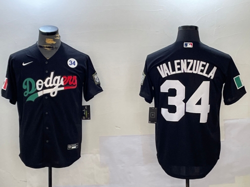 Men's Los Angeles Dodgers #34 Toro Valenzuela Black Mexico 2024 World Series With No. 34 Patch Cool Base Stitched Baseball Jersey