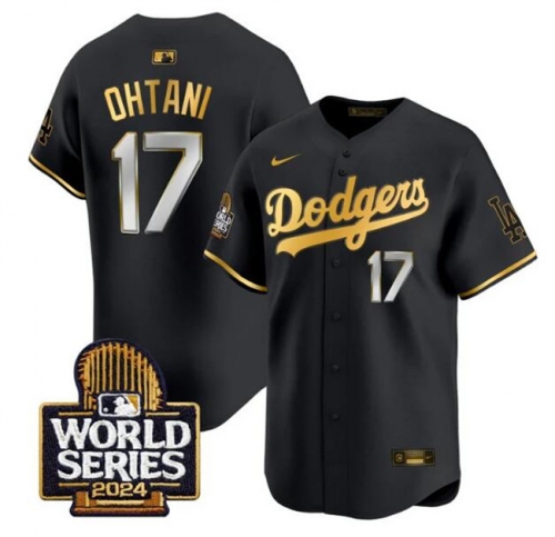 Men's Los Angeles Dodgers #17 Shohei Ohtani Black Gold 2024 World Series Limited Stitched Baseball Jersey