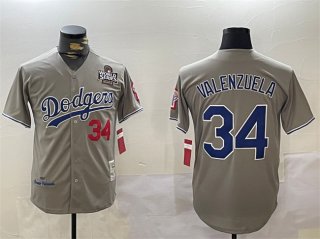 Men's Los Angeles Dodgers #34 Toro Valenzuela Grey 2024 World Series 1981 Cooperstown Stitched Baseball Jersey