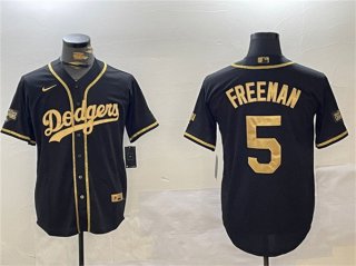 Men's Los Angeles Dodgers #5 Freddie Freeman Black Gold 2024 World Series Champions Limited Stitched Baseball Jersey