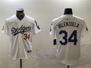 Men's Los Angeles Dodgers #34 Toro Valenzuela White Gold 2024 World Series With Fernando Memorial Patch Home Limited Stitched Baseball Jersey