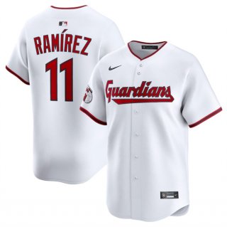 Men's Cleveland Guardians #11 Jose Ramirez White Home Limited Stitched Baseball Jersey