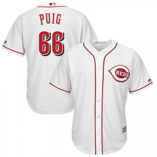 Men's Cincinnati Reds #66 Yasiel Puig White Cool Base Player Jersey