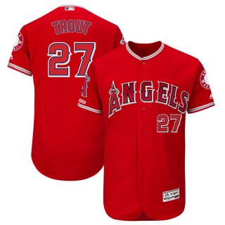 Men's LA Angels of Anaheim 27 Mike Trout Scarlet 150th Patch Flexbase Jersey