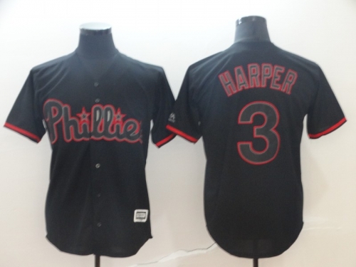 Men's Philadelphia Phillies 3 Bryce Harper Black Shadow Legend Cool Base Jersey