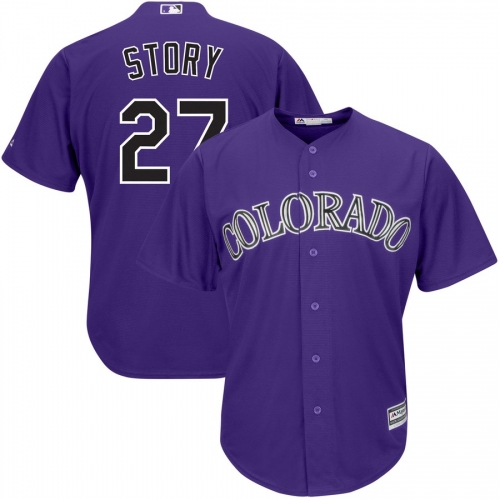 Men's Colorado Rockies 27 Trevor Story Purple Cool Base Jersey