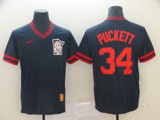 Men's Minnesota Twins 34 Kirby Puckett Navy Throwback Jersey