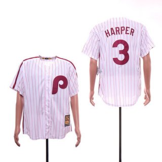 Men's Philadelphia Phillies 3 Bryce Harper White Cooperstown Collection Jersey