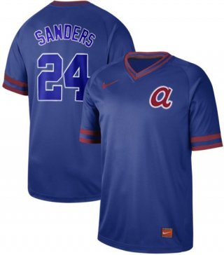 Men's Atlanta Braves #24 Deion Sanders Royal Authentic Cooperstown Collection Stitched Baseball Jersey