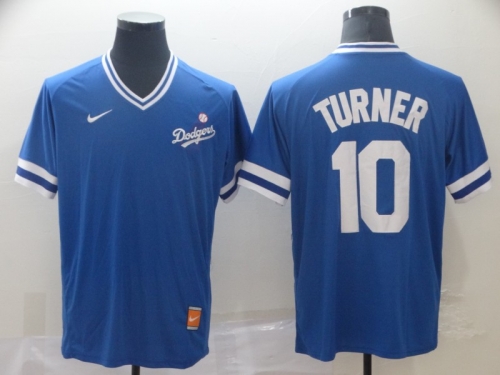 Men's Los Angeles Dodgers 10 Justin Turner Royal Throwback Jersey