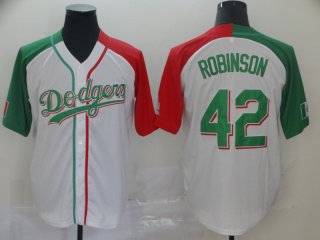 Dodgers #42 Jackie Robinson White Red Green Split Cool Base Stitched Baseball Jersey