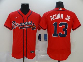 Men's Atlanta Braves #13 Ronald Acuna Jr. Red Stitched MLB Flex Base Nike Jersey