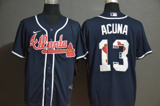 Men's Atlanta Braves #13 Ronald Acuna Jr. Navy Blue Team Logo Stitched MLB Cool Base Nike Jersey