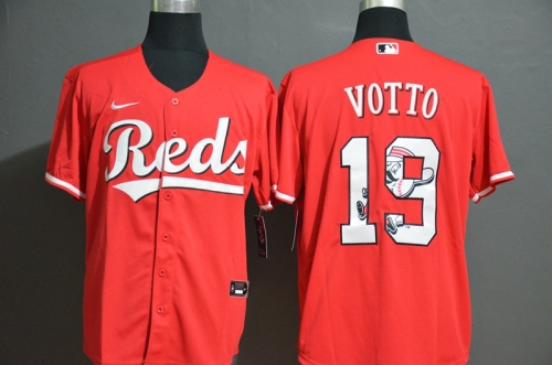 Men's Cincinnati Reds #19 Joey Votto Red Team Logo Stitched MLB Cool Base Nike Jersey