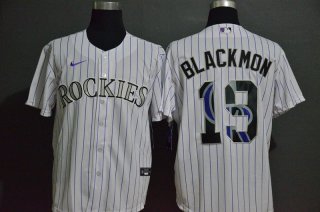 Men's Colorado Rockies #19 Charlie Blackmon White Team Logo Stitched MLB Cool Base Nike Jersey