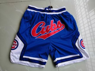 Men's Chicago Cubs JUST DON Basketball Shorts Blue Zipper Pants MLB