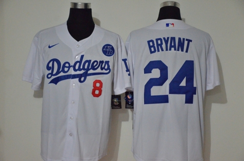 Men's Los Angeles Dodgers #24 Kobe Bryant White KB Patch Stitched MLB Cool Base Nike Jersey With front Number 8