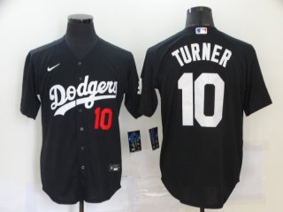 Men's Los Angeles Dodgers #10 Justin Turner Black Stitched MLB Cool Base Nike Jersey