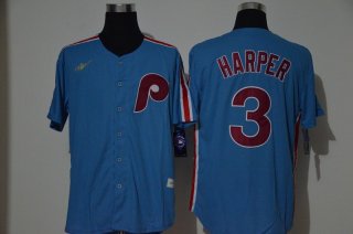 Men's Philadelphia Phillies #3 Bryce Harper Light Blue Cooperstown Collection Stitched MLB Nike Jersey