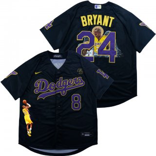 Men's Los Angeles Dodgers Front #8 Back #24 Kobe Bryant Black With KB Patch Cool Base Stitched MLB Fashion Jersey