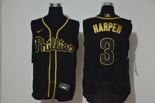 Men's Philadelphia Phillies #3 Bryce Harper Black Golden 2020 Cool and Refreshing Sleeveless Fan Stitched Flex Nike Jersey