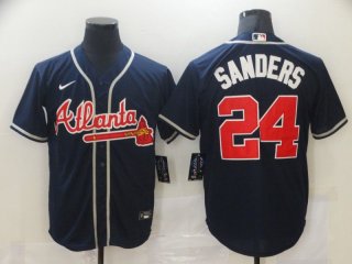 Men Atlanta Braves 24 Sanders Blue Game Nike MLB Jerseys