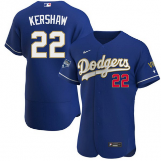 Men's Los Angeles Dodgers #22 Clayton Kershaw Royal Blue Championship Flex Base Sttiched MLB Jersey