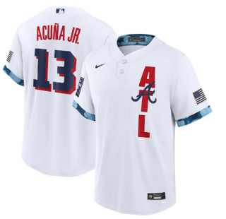 Men's Atlanta Braves #13 Ronald Acuña Jr. 2021 White All-Star Cool Base Stitched MLB Jersey