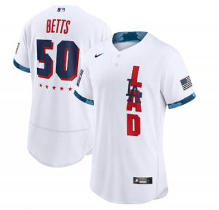 Men's Los Angeles Dodgers #50 Mookie Betts 2021 White All-Star Flex Base Stitched MLB Jersey