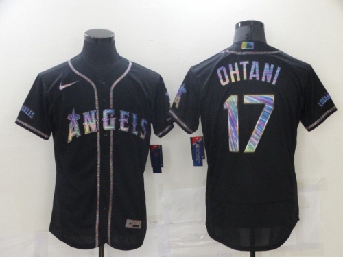 Men Los Angeles Angels 17 Ohtani Black Colorful Edition Elite 2021 Nike MLB Jersey