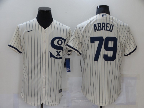 Men's Chicago White Sox #79 Jose Abreu 2021 Cream Navy Field of Dreams Name Flex Base Stitched Jersey